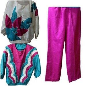 Jordana Vintage Windbreaker Track Suit  Tops Hot Pink Retro 90s 3 pc set